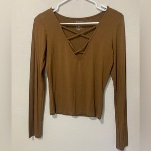 Tan Strappy-chest, tight fit long sleeve
